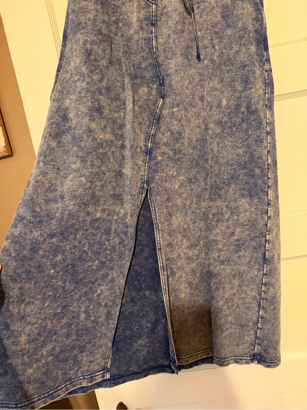 Blue Washed knit Maxi Skirt with Front Slit - Picture 3 of 5